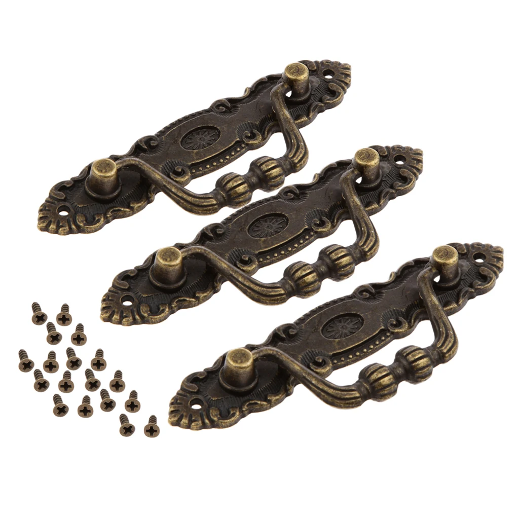 3x Vintage Bronze Jewelry Cabinet Kitchen Cupboard Drawer Door Pull Handle