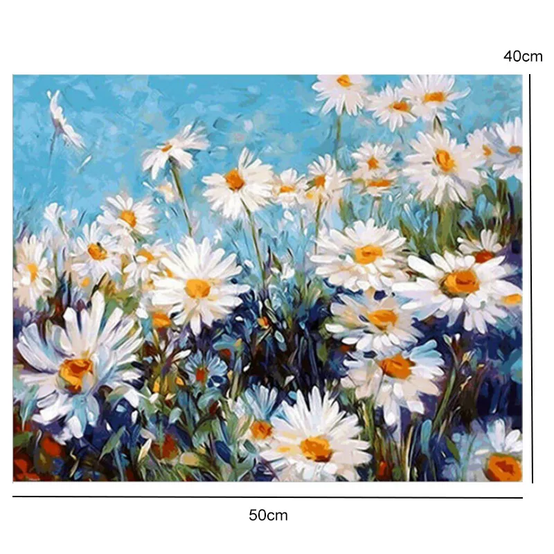 

Hand Painted Unique Gift By Number White Flower Frameless Frameless Diy Digital Painting Modern Wall Art Living Room Decor
