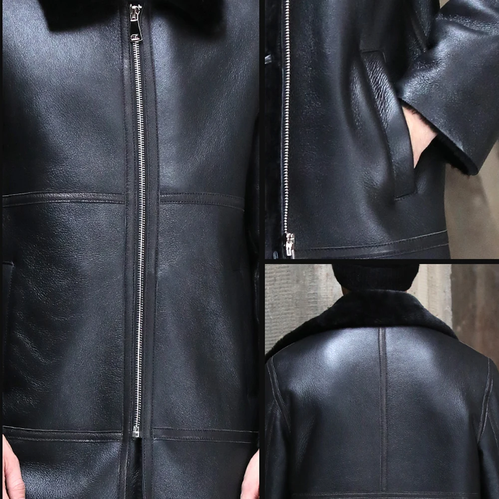 SANI Long Sheepskin Shearling Fur Jacket Men Winter Fur Coat Real Sheepskin Leather Genuine Suedue Thicken Long Fur Outwear