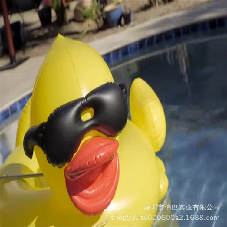 Thick Environmentally Friendly Ultra Large Inflatable 250CM Yellow Teal Big Yellow Duck with Glasses Rim Floating Row Riding Flo