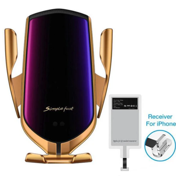 Gold for iphone R1 автоматическое зажимное 10 Вт беспроводное автомобильное зарядное устройство для iPhone X Xs huawei LG инфракрасное Индукционное Qi Беспроводное зарядное устройство Автомобильный держатель для телефона - Тип штекера: Gold for iphone