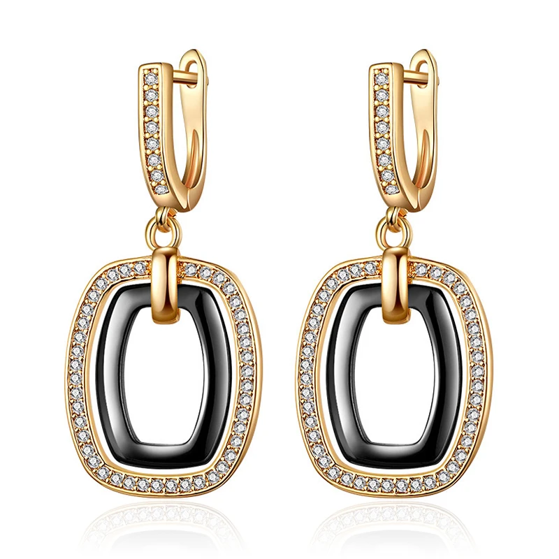 Роскошные квадратные круглые керамические серьги капельки для женщин золотые