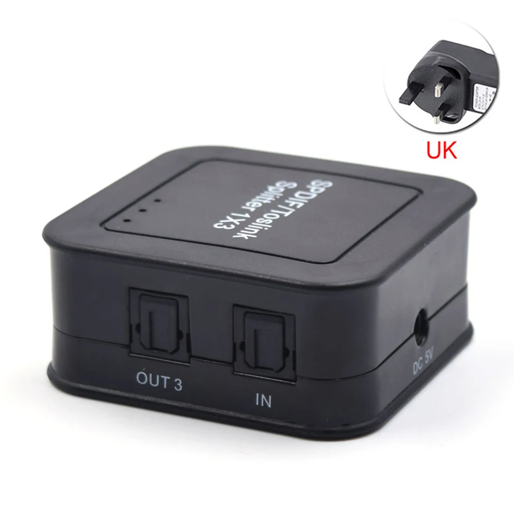 Цифровой оптический аудио TOSLINK разделитель SPDIF 1x3 один вход на три выхода поддержка LPCM2.0 DTS - Цвет: UK Plug