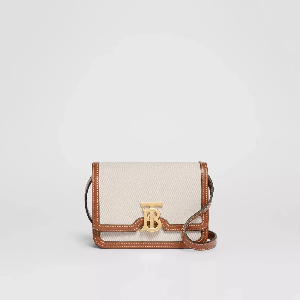 Burberry мини двухцветная парусиновая и кожаная TB сумка оригинальная женская сумка через плечо 80171101