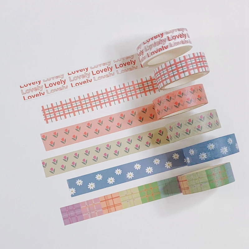 Cinta adhesiva de tulipán con letras del abecedario, cinta Washi de Corea kawaii con flor de amor y papel, decoración de cuentas de mano, papelería