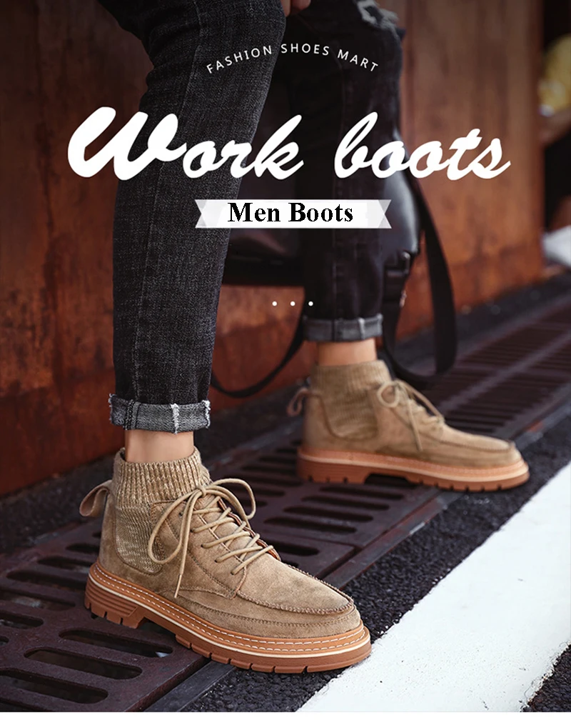Merkmak/ г. Новые осенние мужские ботинки высококачественные мужские зимние ботинки ботильоны модные высокие рабочие ботинки на шнуровке большой размер 45