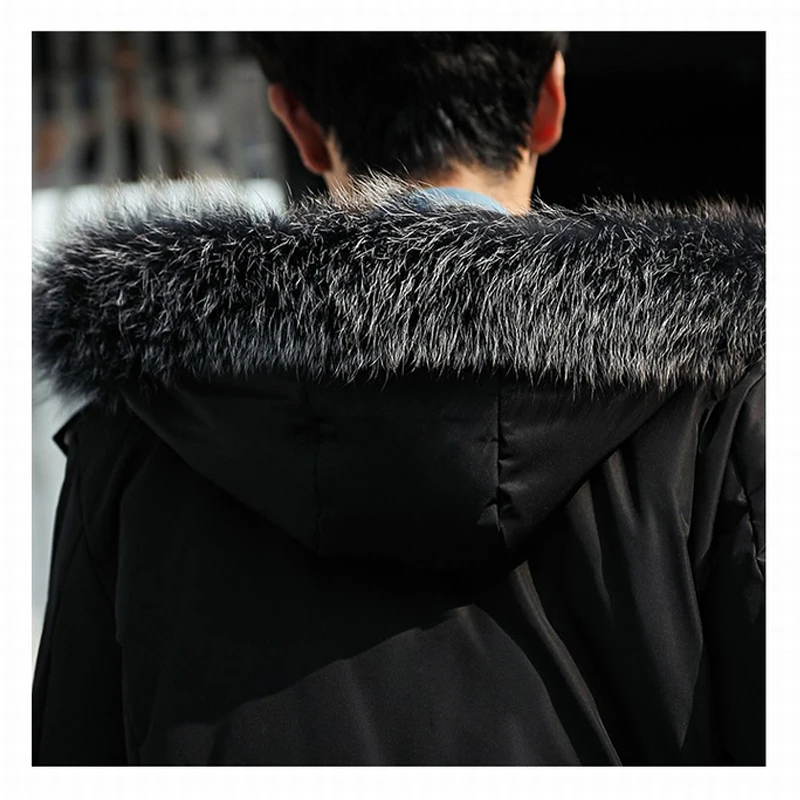 Зима длинный пуховик Мужская модная утепленная теплая куртка с капюшоном и меховым воротником хип-хоп куртки и пальто Мужская брендовая одежда