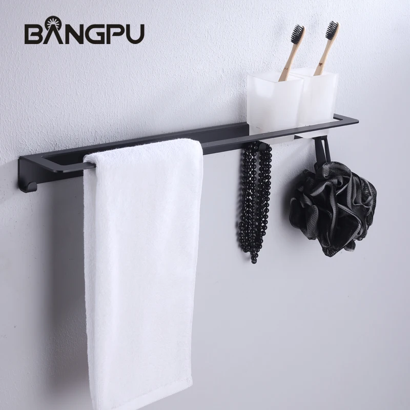 BANGPU Black Bathroom Accessories SUS304 Stainless Steel Paper Holder Toothbrush Holder Towel Towel Bar Bathroom Shelves