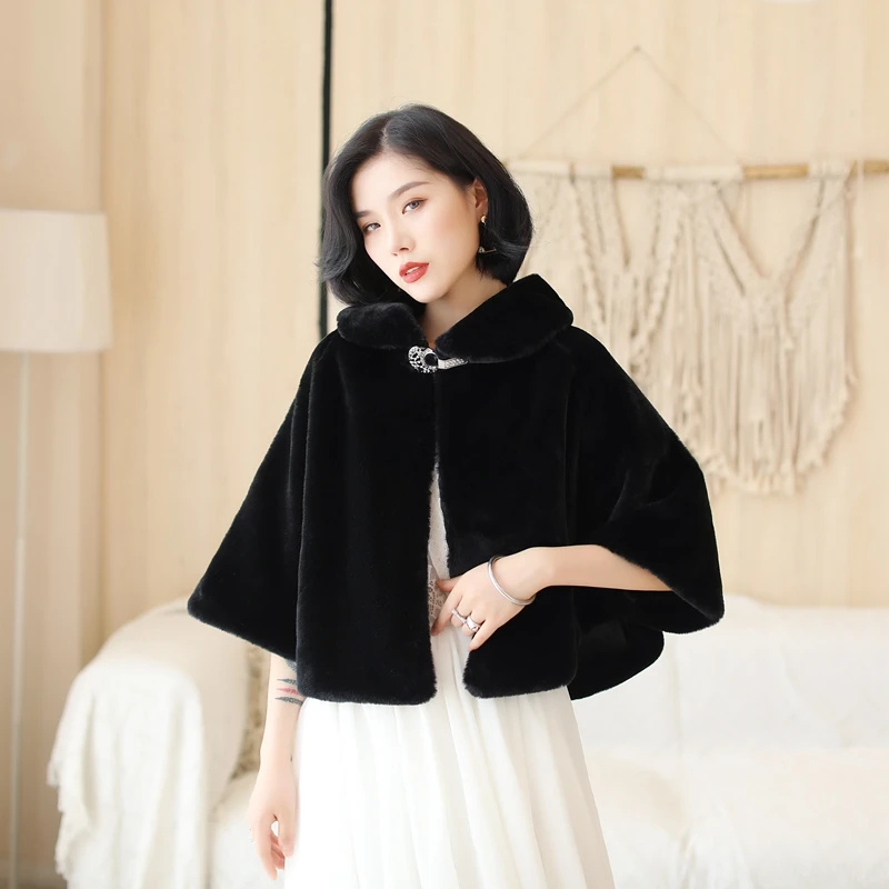 Wine Red Formal Party Evening Jackets Wraps Faux Fur cloaks Wedding Capes Winter Women Bolero Wrap Shawls In Stock shrug