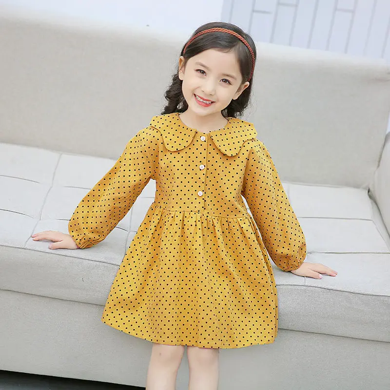 Платье для маленьких девочек коллекция года, модная осенняя одежда для детей платья принцессы с длинными рукавами для девочек 100-150, большие размеры, в горошек