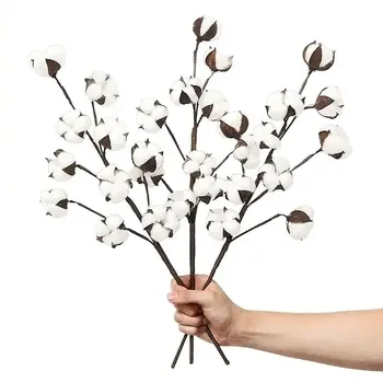 

3 Pack 21 inch Cotton Stems Farmhouse Decoration Floral Picks - Rustic Style Vase Filler Decoration Flower