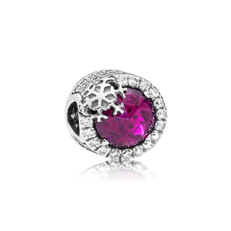 

2020 HOT 925 Sterling Silver Beads Sparkling Cerise Pink Snowflake Charms fit Original Pandora Bracelets DIY Women Jewelry