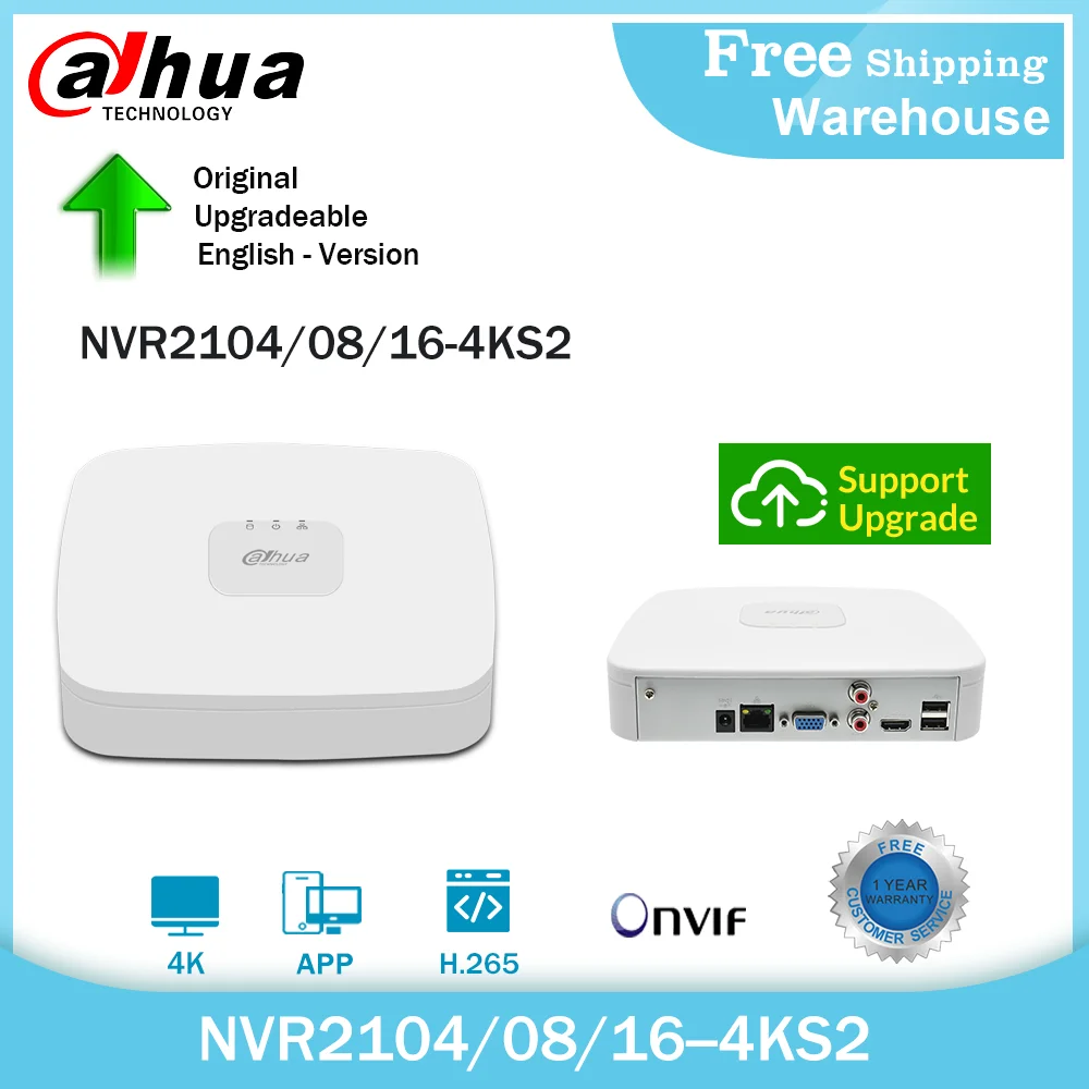 Dahua original 4k nvr NVR2104-4KS2 NVR2108-4KS2 NVR2116-4KS2 4/8/16ch 1u lite gravador de vídeo em rede h265 para o sistema de câmera ip