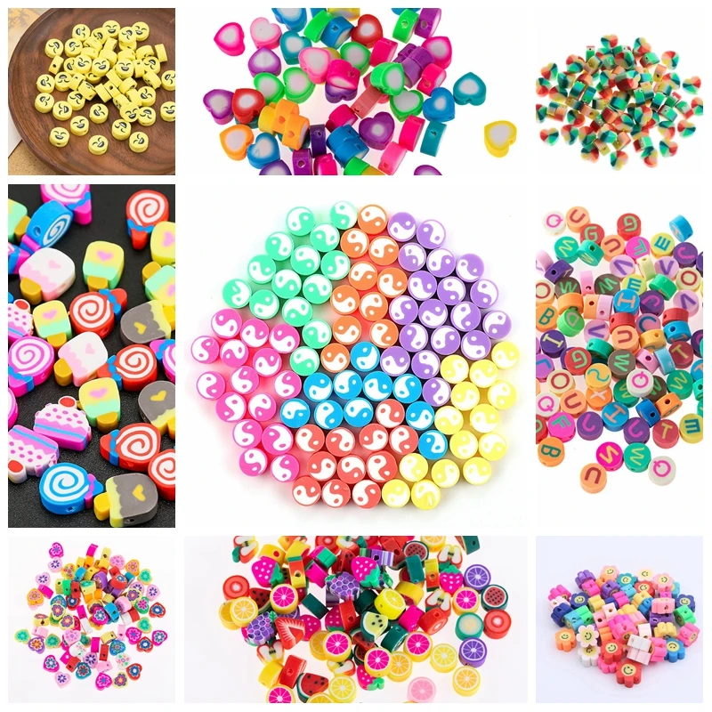 

50Pcs Ice Cream Heart Flower letter Clay Beads Polymer Disk Loose Spacer Beads for Necklace Bracelet Jewelry Making DIY Supplies
