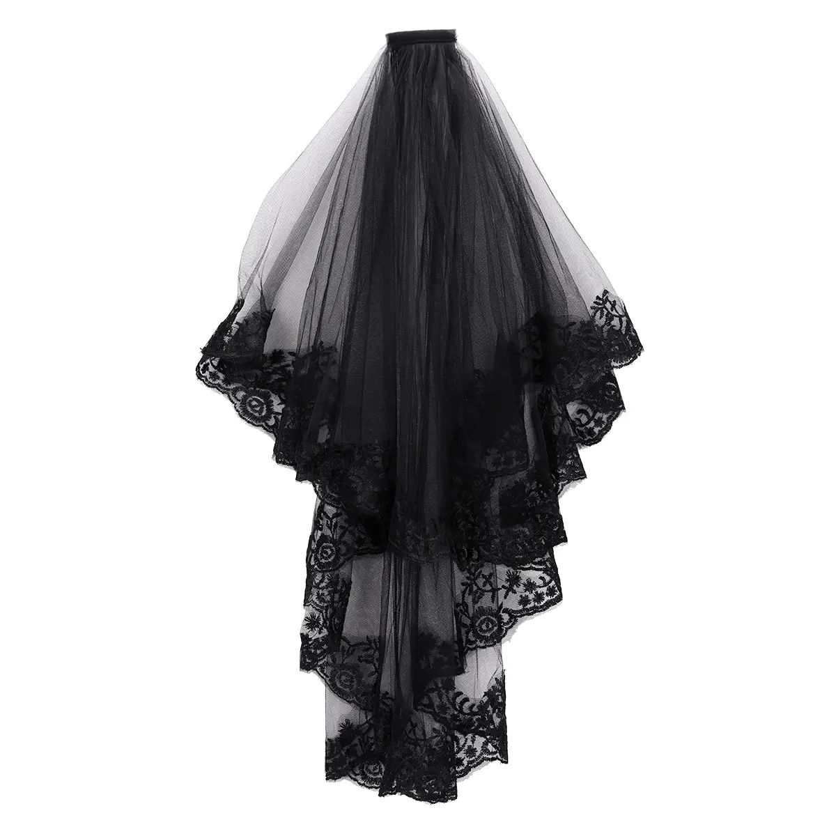 

Black Lace Veil with Comb Women Mantilla Costume Cosplay Party Veils Hair Accessory Creative 2 Tier Tulle Sheer Veils Headwear