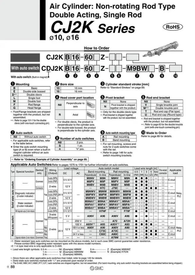 CDJ2KL10-75Z-B-XC51H4 CDJ2KL10-30Z-B-XC51H4 воздушный цилиндр SMC не вращающийся стержень тип двойного действия один стержень серии CDJ2KL