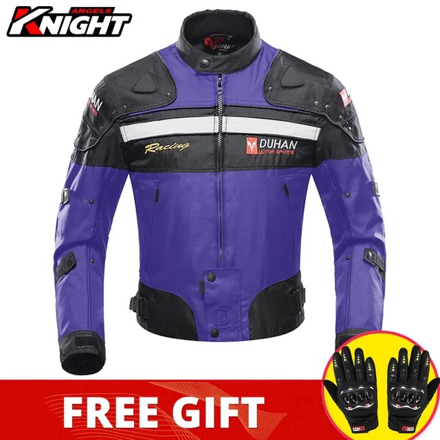 DUHAN Motorcycle Jacket Pants Suit Waterproof Racing Jacket Protective Motocross Lining Four Seasons Motorcycle Jacket Men S-3XL D-020 Purple Jacket