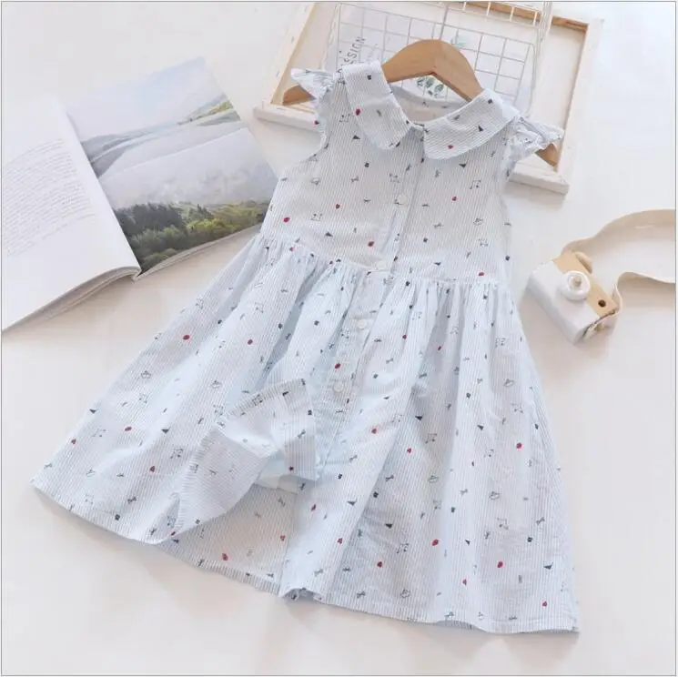 Г. Хлопчатобумажные платья с принтом для девочек; летнее платье без рукавов для малышей; милая одежда для малышей; Одежда для девочек; Детские платья