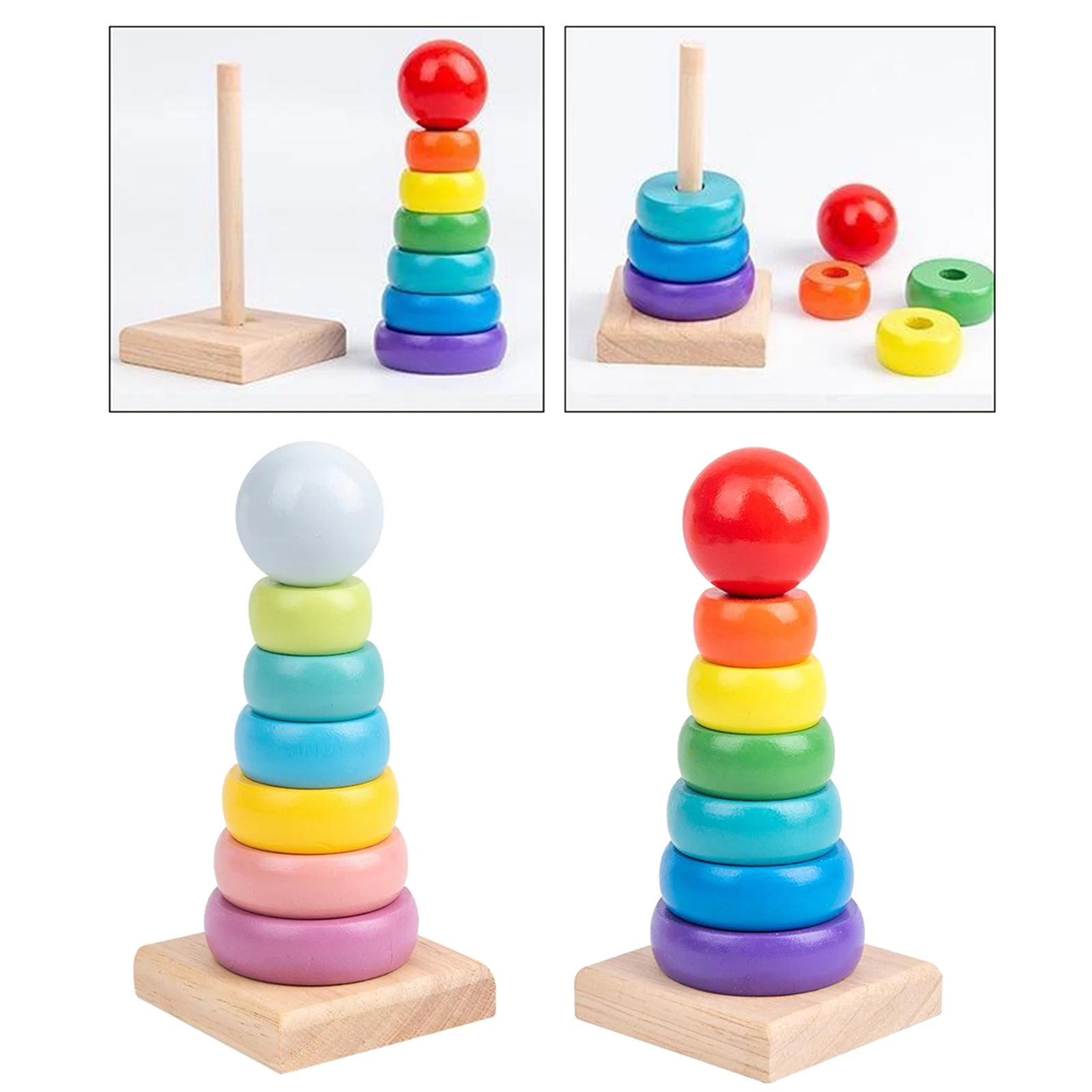 Baby Stacking Tower Colored Rainbow Stacking Ring Tower Toys Early Educational Intelligence Toy Children Birthday Xmas Gift