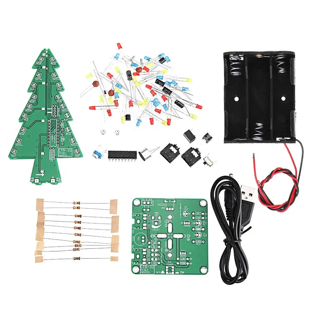 

NEW Three-Dimensional 3D Christmas Tree LED DIY Kit Red/Green/Yellow LED Flash Circuit with Music Electronic Play Kit