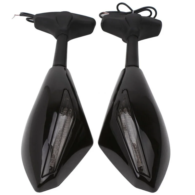 

Wholesale 2pcs Motorcycle Rearview Mirrors Black With LED Turn Signal For Honda Kawasaki Suzuki V6