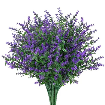 

8 Bundles Artificial Lavender Flowers Outdoor Fake Flowers No Fade Faux Plastic Plants Garden Porch Window Box-Purple