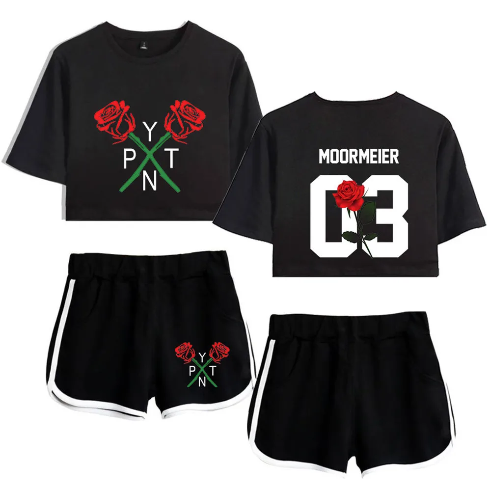 

2020 Web Celebrity Payton Moormeier PYTN Print Ladies Tracksuit Women Two Piece Set Top and Shorts Matching Sets Sportwear