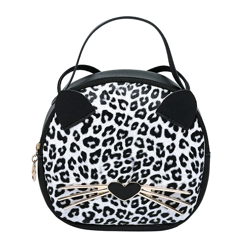 Yogodlns/милая сумочка с котом из искусственной кожи; Маленькая женская круглая сумка-мессенджер с леопардовым принтом; модные сумки на плечо; женская сумка через плечо - Цвет: Black Dot