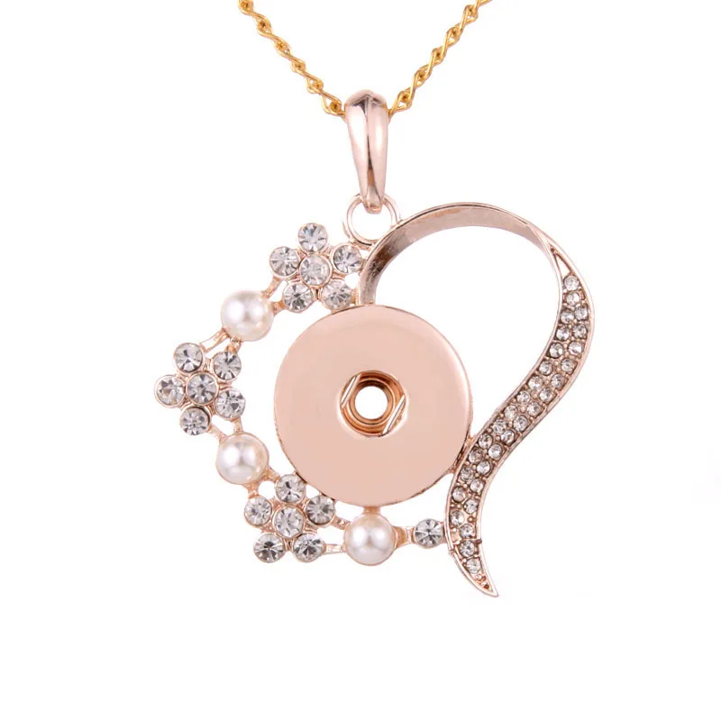 

Snap Jewelry Crystal Rose Gold Simple Heart Snap Button Necklace For Women Fit 18mm 20mm Snap Button Jewelry Snaps Necklaces