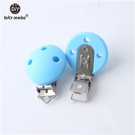 sky blue round Let's Make/детский Прорезыватель для зубов, 1 шт., соска с бабочкой, зажим из нержавеющей стали, пищевой силикон, прорезыватель, сделай сам, соска, цепь, прорезыватель, игрушки - Цвет: sky blue round
