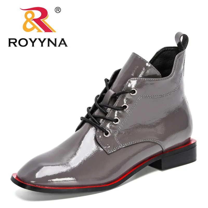 Platform Boots Winter Boots Ankle Boots Women High Heeled Boots ROYYNA Fashion Luxury Brand Lower Heels Warm Patent Ankle Boots Ladies Chunky Comfortable Boots Mujer Zapatos