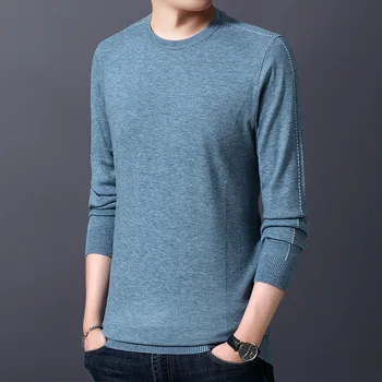 

Spring 2020 New Men's Long-Sleeved Loose Sweater Youth round Neck Base Solid Color Sweater