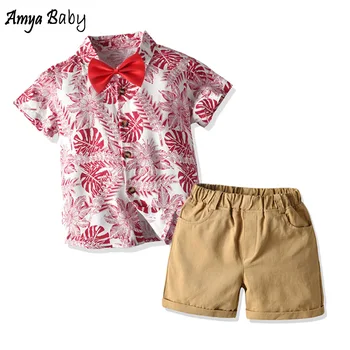 

Amya Baby Chilrens Clothing Boy Outfits Summer Short Sleeve Turn Down Collar Blosue Pants 2pcs Boys Sets Clothing Kids Suit