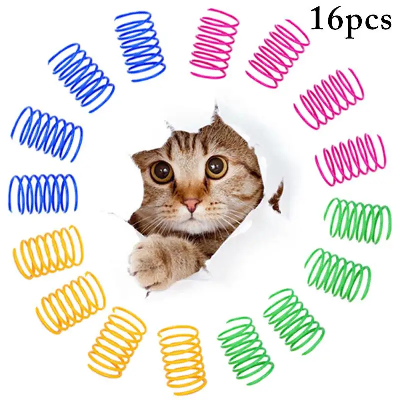 

16Pcs Cat Spring Toys Interactive Plastic Spiral Spring Cat Toy Cat Coil Toys Pet Accessories Set Pet Supplies Cat Favors
