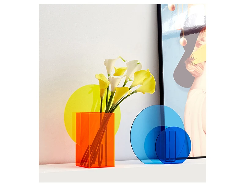 Colorful Acrylic Vase Minimalist Art Home Decor Living Room Flower Arrangement Nordic Style Ornament Office Desktop Decoration