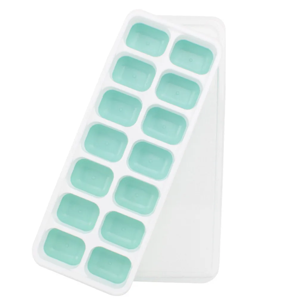 Summer Ice Cream Mold Covered Tray Set With 14 Cubes Molds Popsicle Maker Flexible Rubber Plastic Stackable Kitchen Tool |