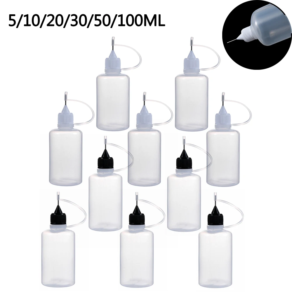 Aplicador de pegamento para arte de colección de recortes, 5 uds., 5/10/20/30/50/100ML, botella de plástico con aguja para apretar, hecho a mano, nueva herramienta