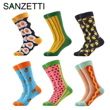 SANZETTI/6 пара/лот, мужские повседневные Приятный хлопок, носки для свадьбы, счастливые носки, забавные носки в стиле хип-хоп, новинка, яркие носки