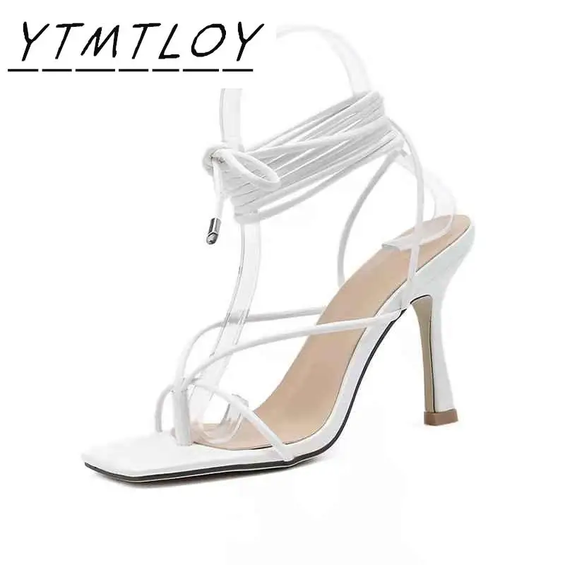 Женские босоножки на высоком каблуке повседневные с перекрестными ремешками