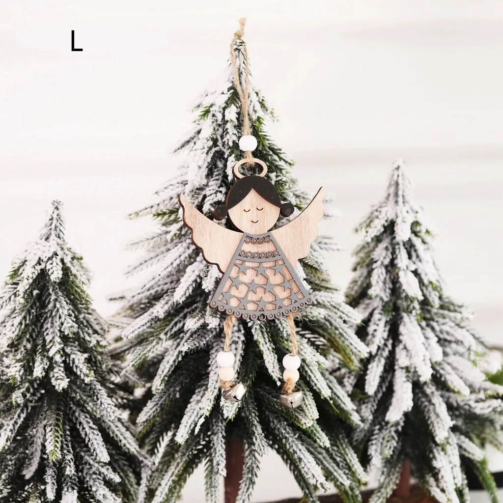 Деревянные украшения для рождественской елки, кукла ангела с крыльями и колокольчиком, рождественские украшения для дома, детский подарок на Рождество, счастливый год - Цвет: Светло-желтый