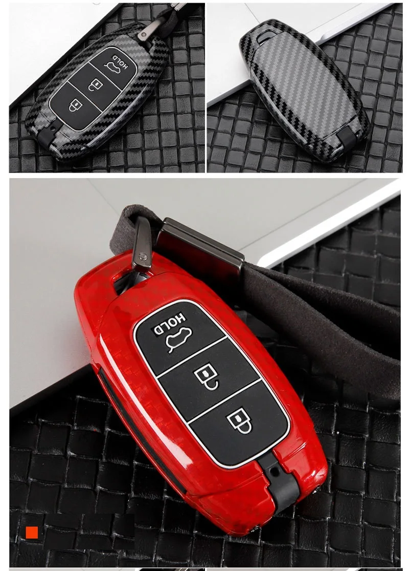 Carbon Fiber alloy Car Key Case For Hyundai i30 Ix35 KONA Encino Solaris Azera Grandeur Ig Accent Santa Fe Palisade 2017 2018