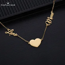 Fashion Custom Stainless Steel Name Necklace with Hear for Women 2 Names Letter Pendant Gold Choker Necklace Jewelry