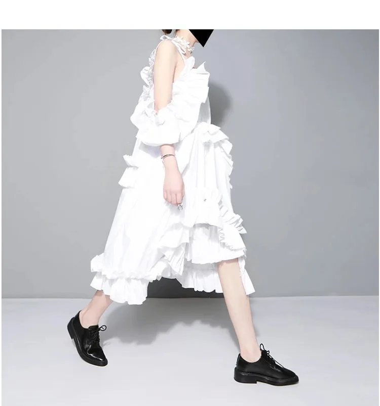 New Fashion Style Irregular Multi Layer Ruffles Sexy White Dress Fashion Nova Clothing