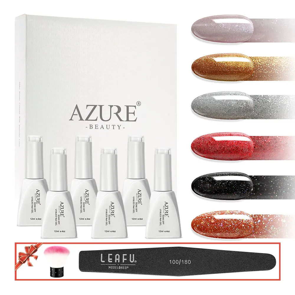 SET 07 Azure beauty, 8 шт./лот, блестящий Гель-лак для ногтей, замачиваемый УФ-Гель-лак для ногтей, Полупостоянный Гель-лак для ногтей, набор кистей для маникюра - Цвет: SET 07