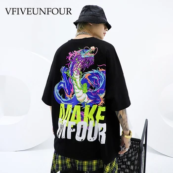 

VFIVEUNFOUR Creative Letters Print Short Sleeve T-Shirts Streetwear Hip Hop Oversize Tshirts Men Summer Punk Rock Loose T-shirt