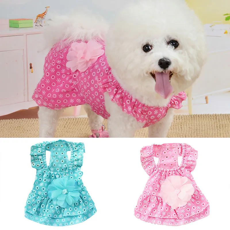 Small Dog Girl Dress Puppy Princess Lace Tutu Polka Dots Vest Apparel Clothes for Pet Puppy White 