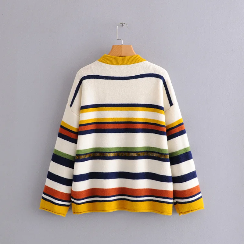 Winter street trendy striped sweater European and American women's Pullover round neck loose sweater sweaters fashion 2019women Winter street trendy striped sweater European and American women's Pullover round neck loose sweater sweaters fashion 2019women