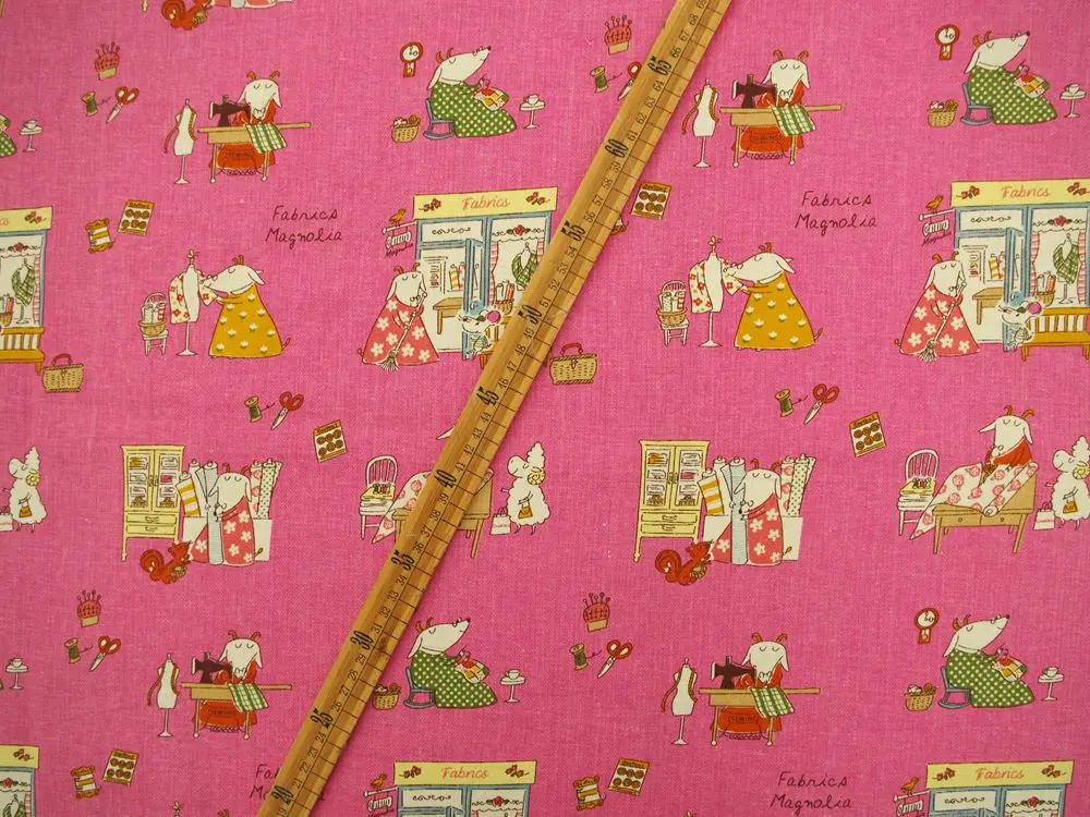 Хлопчатобумажная льняная ткань для handmad, кровати, сумки, штор шитье-Ручная жизнь козы Друкер пара-глубокий розовый(LF118