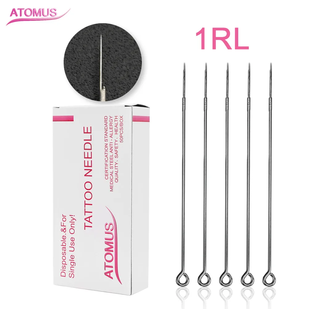 

ATOMUS 50pcs Professional Assorted Sterilized Disposable Needle 1RL For Tattoo Machine Grip Tip Permanent Makeup