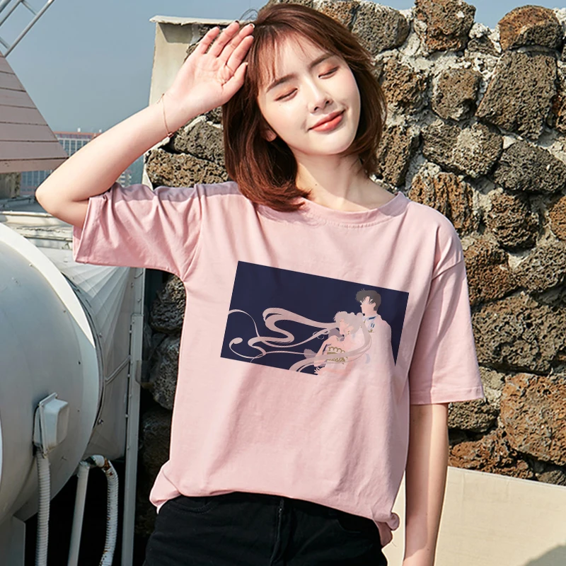 

Vogue Harajuku T Shirt Women Sailor Moon Shirt Oversized T Shirt Gothic Vintage white O-nenk Tshirt Poleras Mujer De Moda 2019